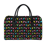 Pixel Christmas Lights Print Leather Duffle Bag