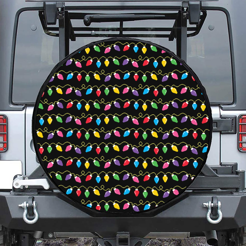 Pixel Christmas Lights Print Leather Spare Tire Cover