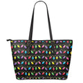 Pixel Christmas Lights Print Leather Tote Bag With Zipper
