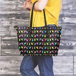 Pixel Christmas Lights Print Leather Tote Bag