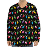 Pixel Christmas Lights Print Long Sleeve Baseball Jersey