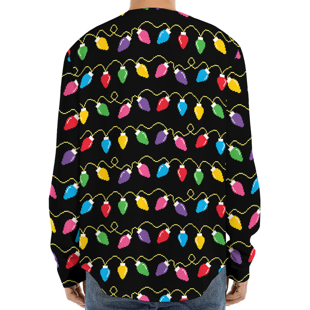 Pixel Christmas Lights Print Long Sleeve Baseball Jersey