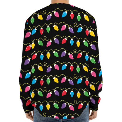 Pixel Christmas Lights Print Long Sleeve Baseball Jersey