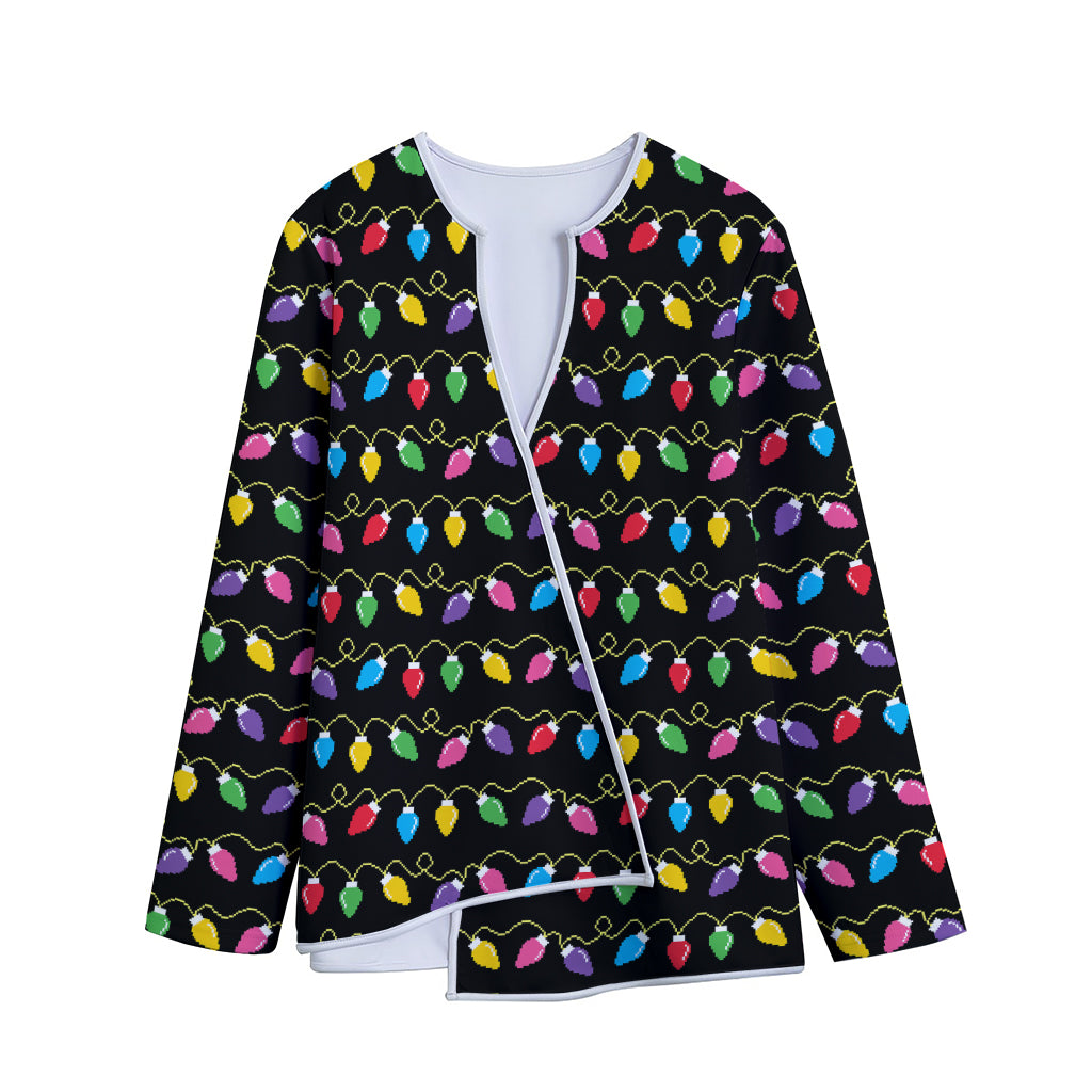 Pixel Christmas Lights Print Long Sleeve Short Coat