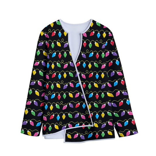 Pixel Christmas Lights Print Long Sleeve Short Coat