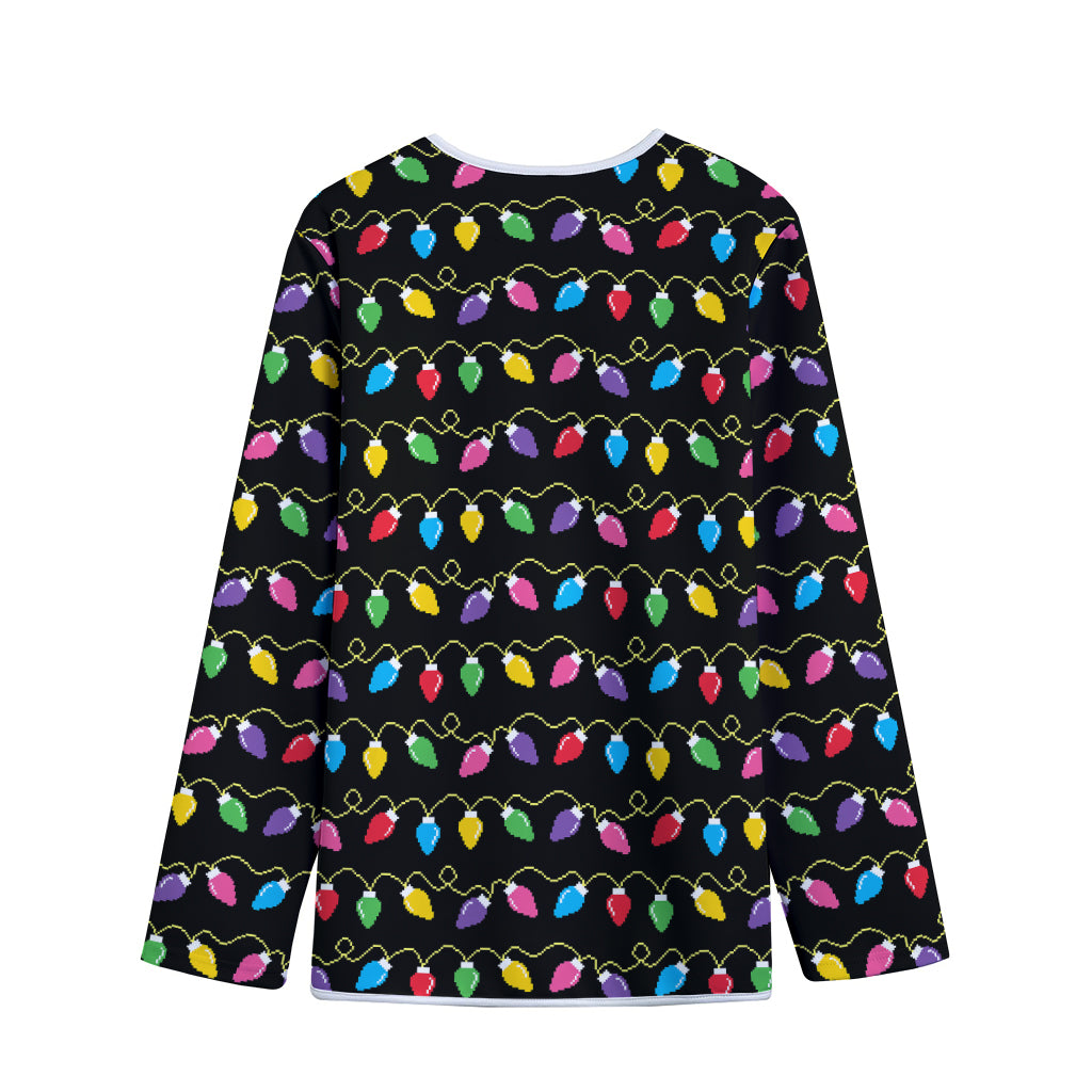 Pixel Christmas Lights Print Long Sleeve Short Coat