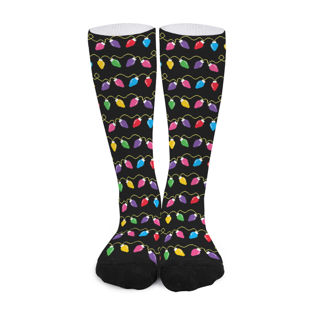 Pixel Christmas Lights Print Long Socks