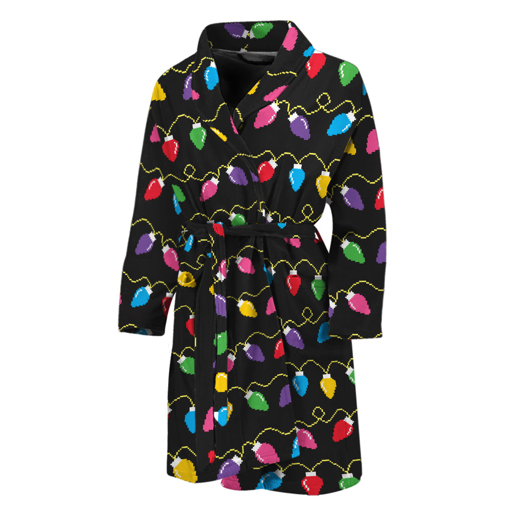 Pixel Christmas Lights Print Men's Bathrobe