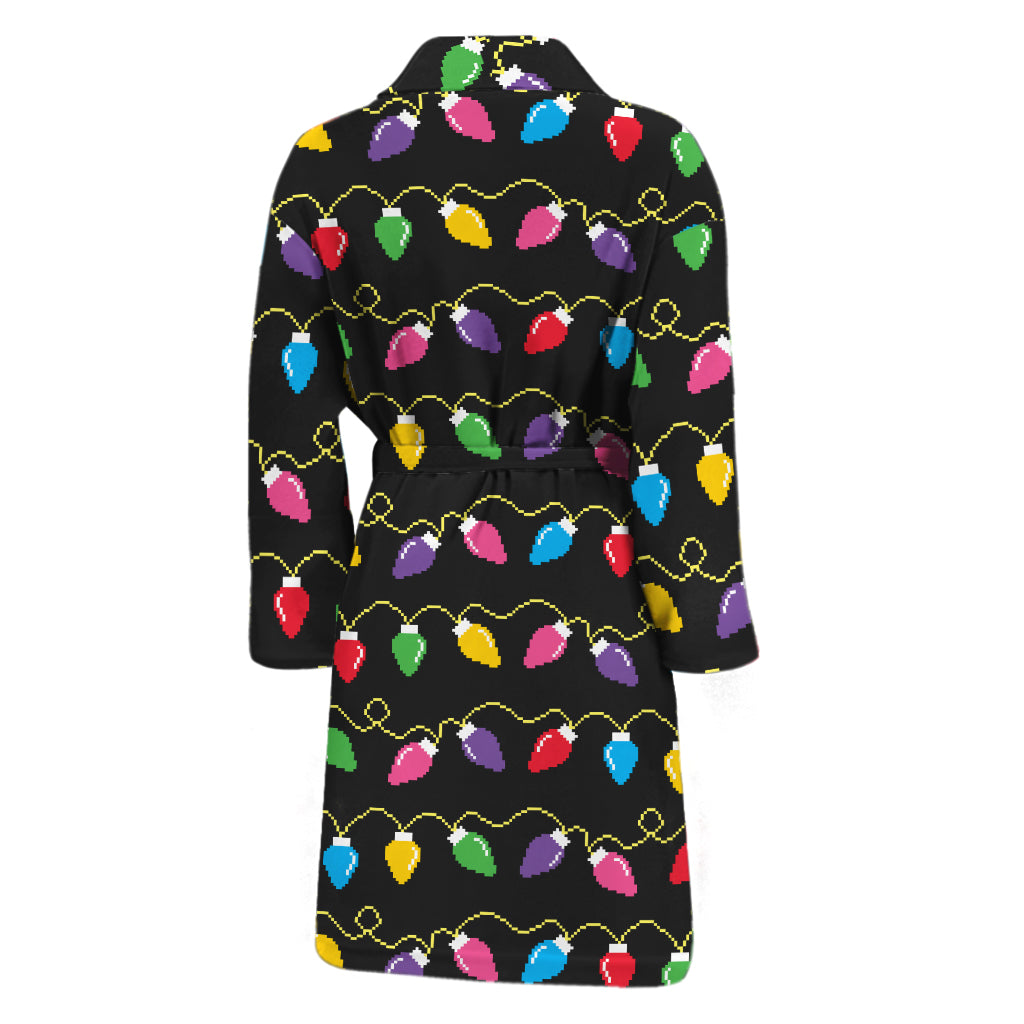 Pixel Christmas Lights Print Men's Bathrobe
