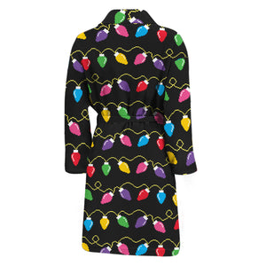 Pixel Christmas Lights Print Men's Bathrobe