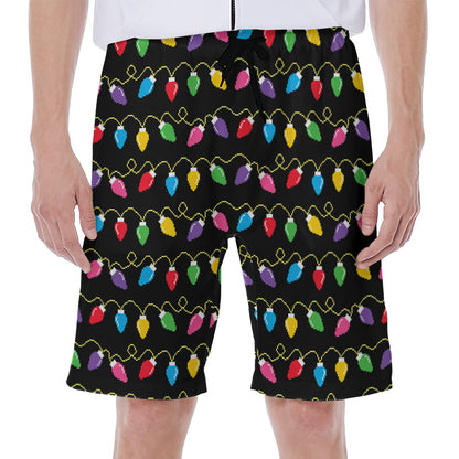 Pixel Christmas Lights Print Men's Beach Shorts
