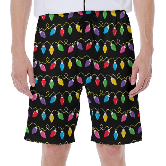Pixel Christmas Lights Print Men's Beach Shorts