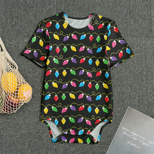 Pixel Christmas Lights Print Men's Bodysuit