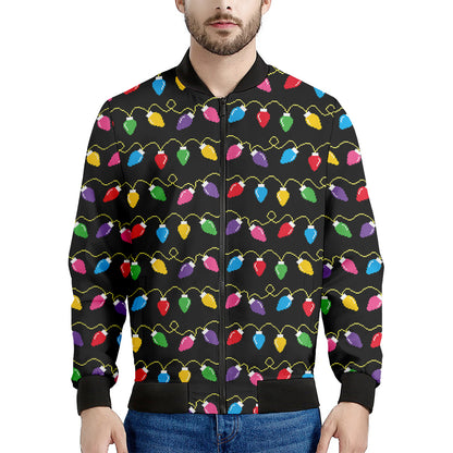 Pixel Christmas Lights Print Men's Bomber Jacket