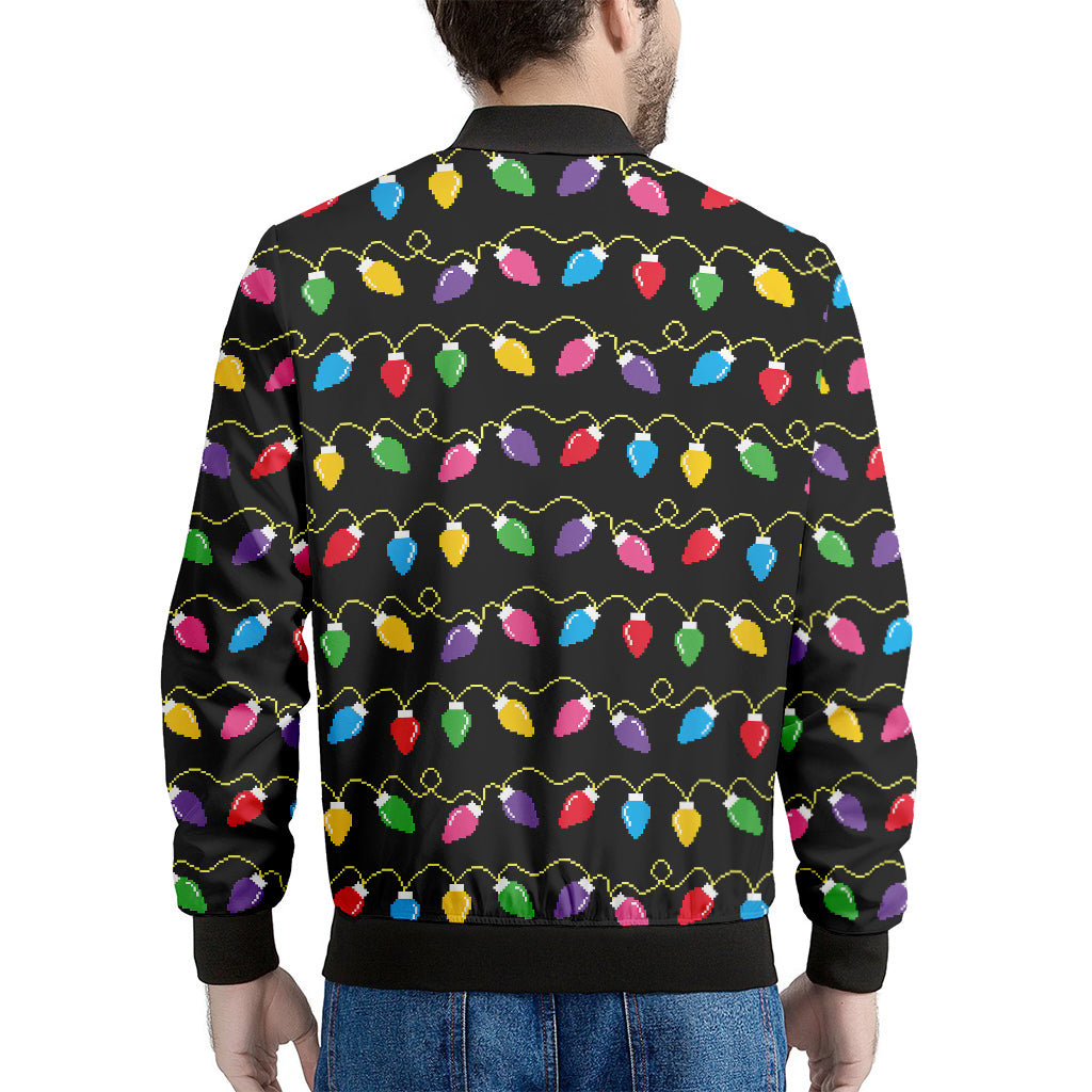 Pixel Christmas Lights Print Men's Bomber Jacket