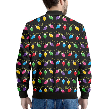 Pixel Christmas Lights Print Men's Bomber Jacket