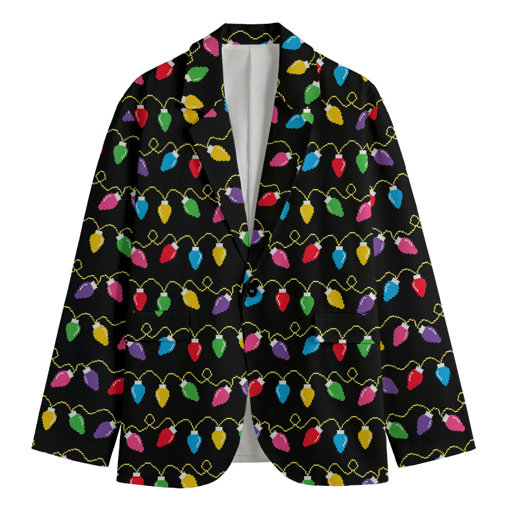 Pixel Christmas Lights Print Men's Cotton Blazer
