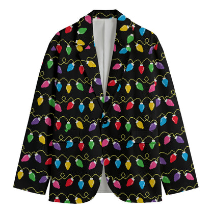 Pixel Christmas Lights Print Men's Cotton Blazer