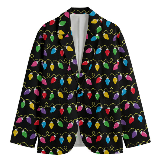 Pixel Christmas Lights Print Men's Cotton Blazer