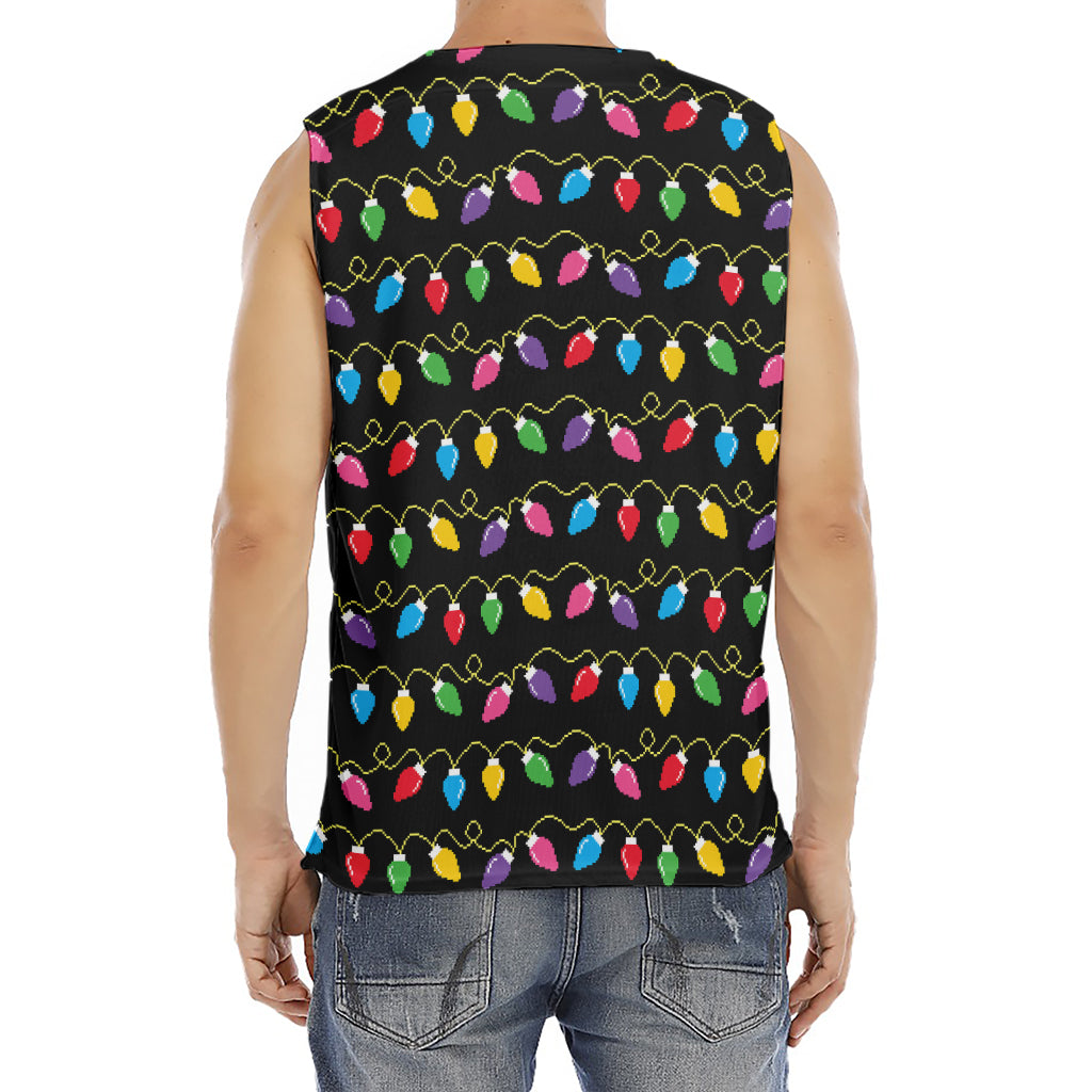 Pixel Christmas Lights Print Men's Fitness Tank Top