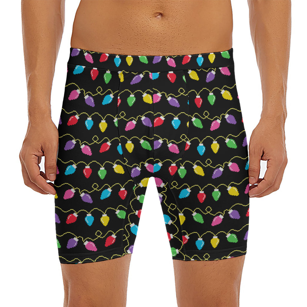 Pixel Christmas Lights Print Men's Long Boxer Briefs