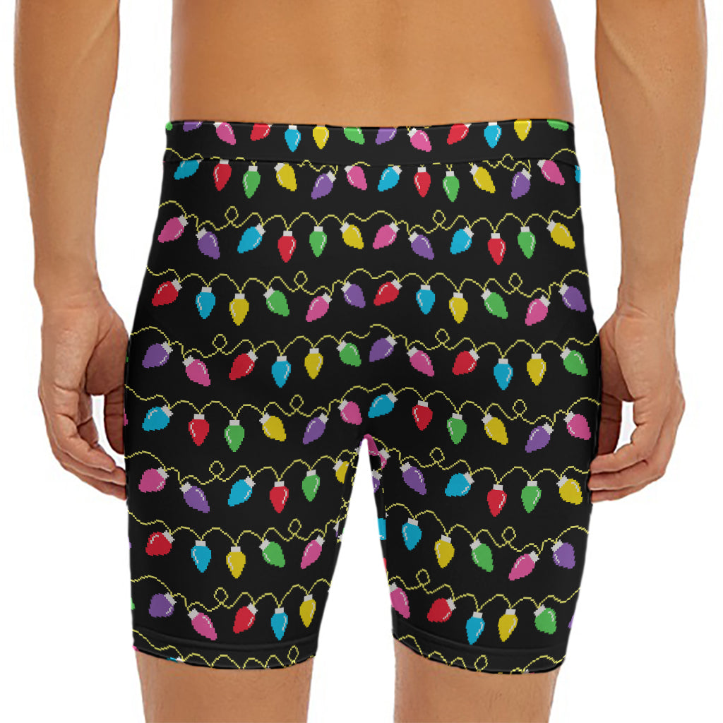 Pixel Christmas Lights Print Men's Long Boxer Briefs