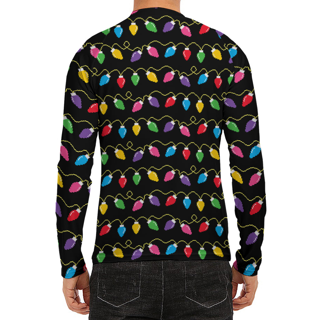 Pixel Christmas Lights Print Men's Long Sleeve Rash Guard
