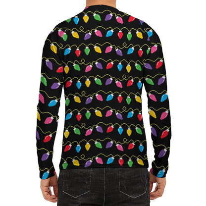 Pixel Christmas Lights Print Men's Long Sleeve Rash Guard