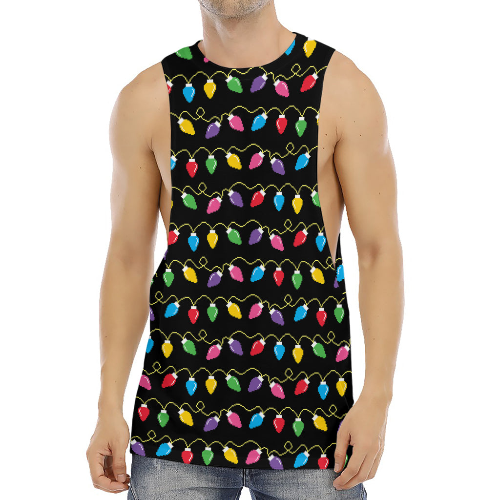 Pixel Christmas Lights Print Men's Muscle Tank Top
