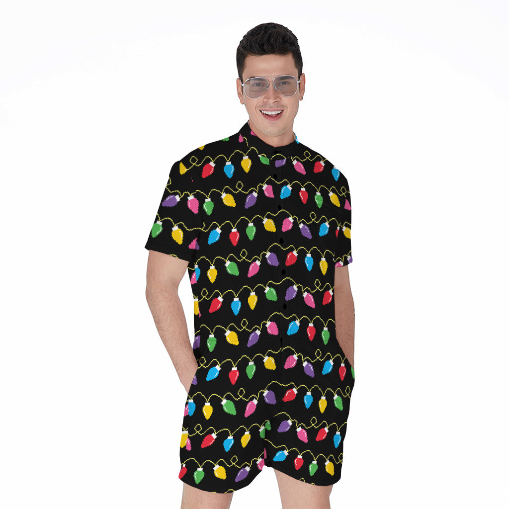 Pixel Christmas Lights Print Men's Rompers