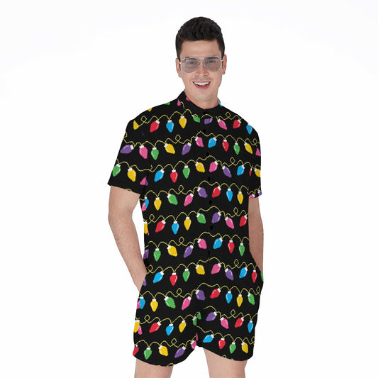 Pixel Christmas Lights Print Men's Rompers