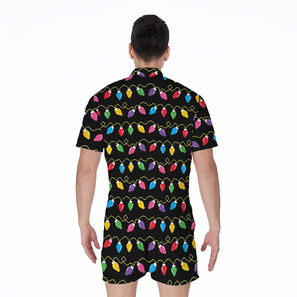 Pixel Christmas Lights Print Men's Rompers