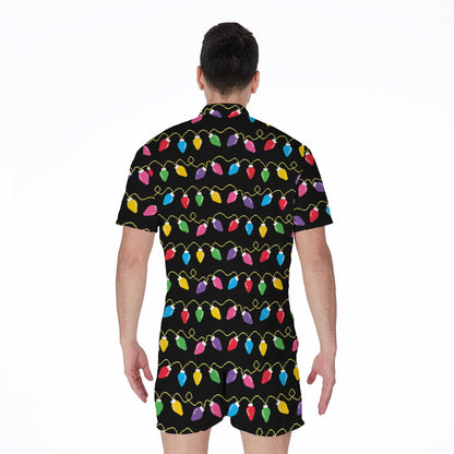 Pixel Christmas Lights Print Men's Rompers