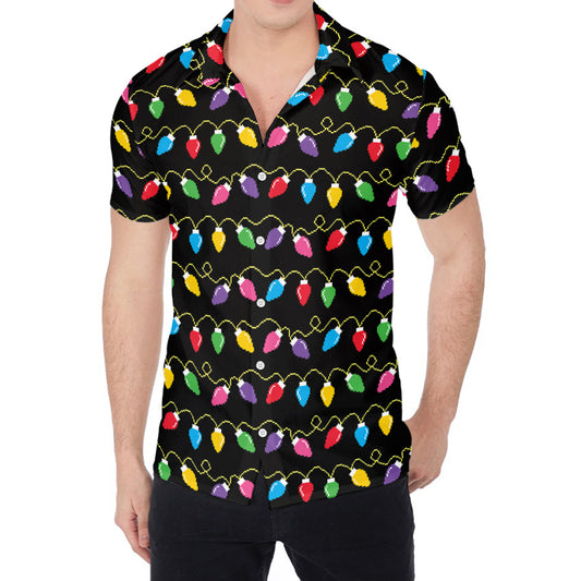 Pixel Christmas Lights Print Men's Shirt