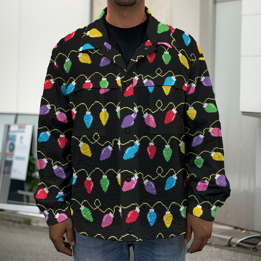 Pixel Christmas Lights Print Men's Shirt Jacket
