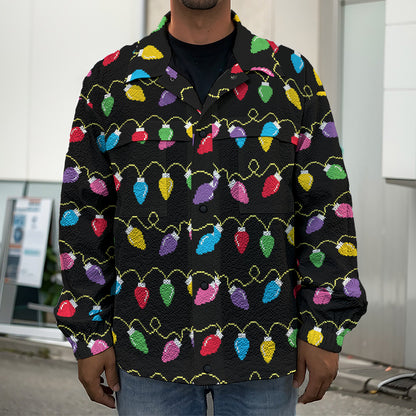 Pixel Christmas Lights Print Men's Shirt Jacket