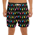 Pixel Christmas Lights Print Men's Split Running Shorts