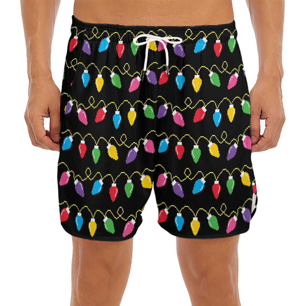 Pixel Christmas Lights Print Men's Split Running Shorts