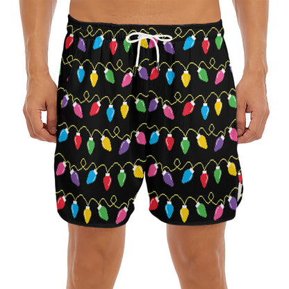 Pixel Christmas Lights Print Men's Split Running Shorts