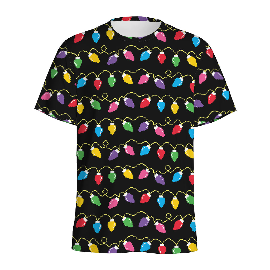 Pixel Christmas Lights Print Men's Sports T-Shirt