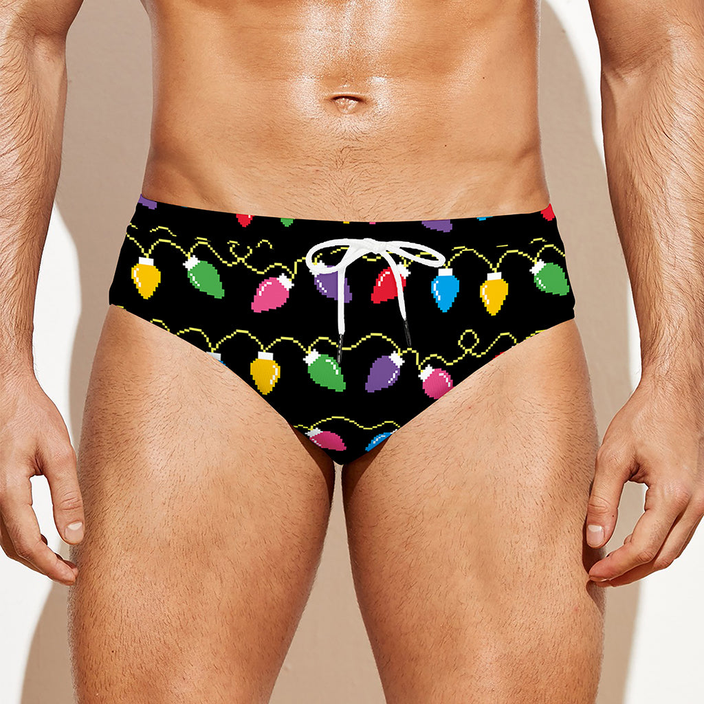 Pixel Christmas Lights Print Men's Swim Briefs
