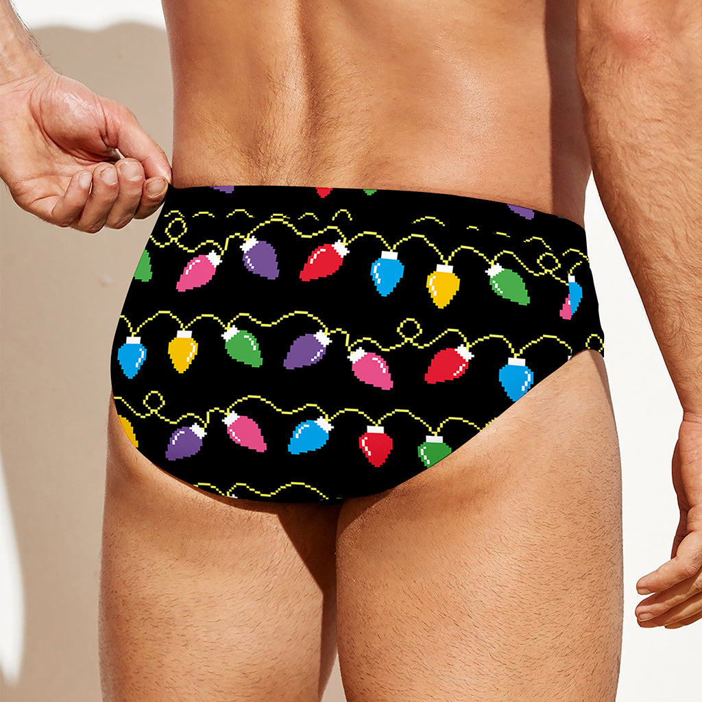 Pixel Christmas Lights Print Men's Swim Briefs
