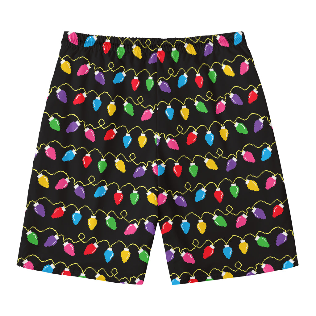 Pixel Christmas Lights Print Men's Swim Trunks