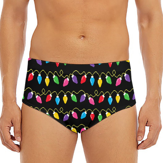 Pixel Christmas Lights Print Men's Triangle Swim Briefs
