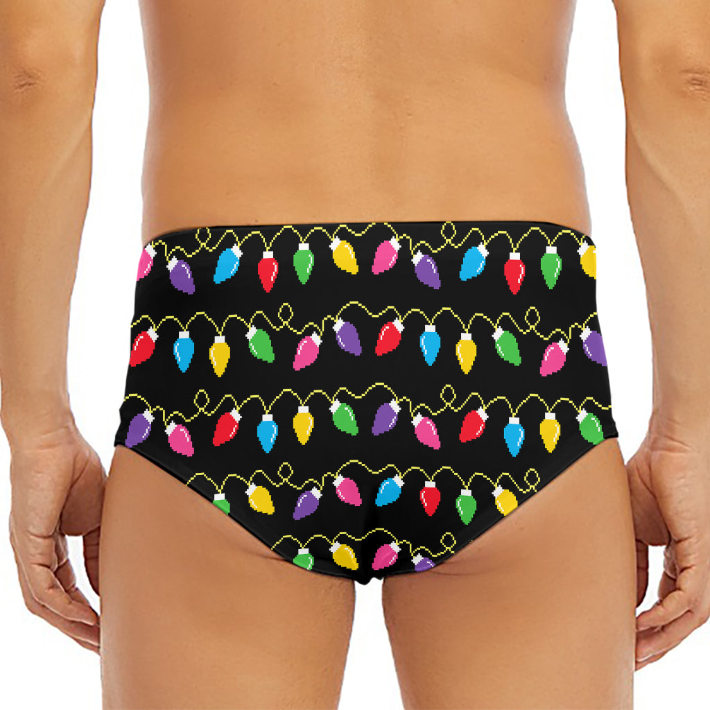Pixel Christmas Lights Print Men's Triangle Swim Briefs