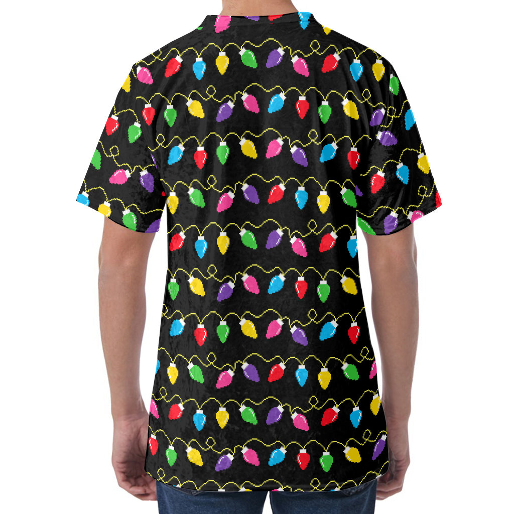 Pixel Christmas Lights Print Men's Velvet T-Shirt