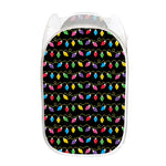Pixel Christmas Lights Print Mesh Laundry Hamper