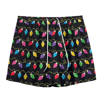 Pixel Christmas Lights Print Mesh Shorts