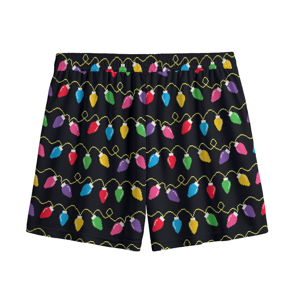 Pixel Christmas Lights Print Mesh Shorts