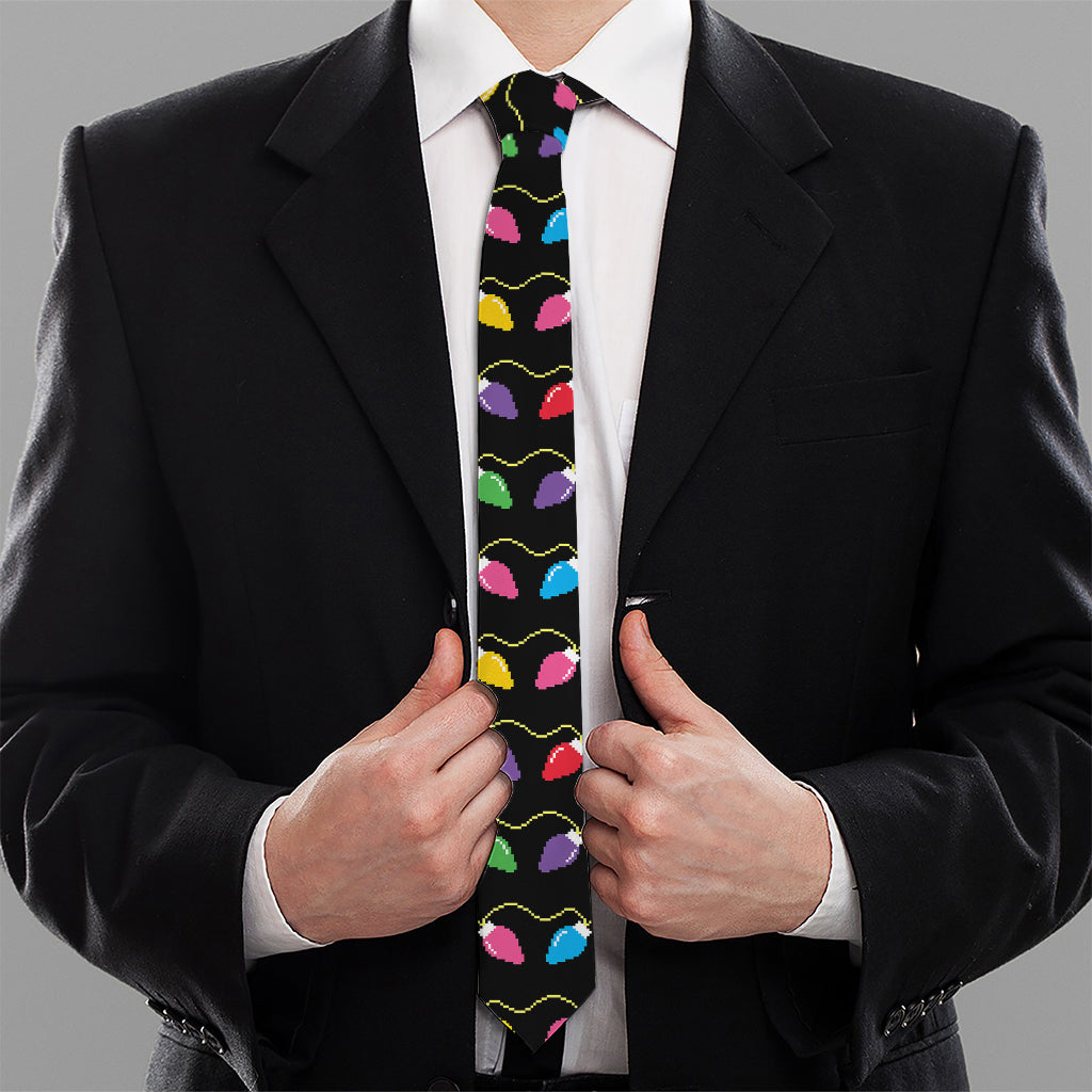 Pixel Christmas Lights Print Necktie